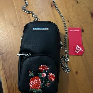 Rampage Black Floral Embroidered Crossbody Bag